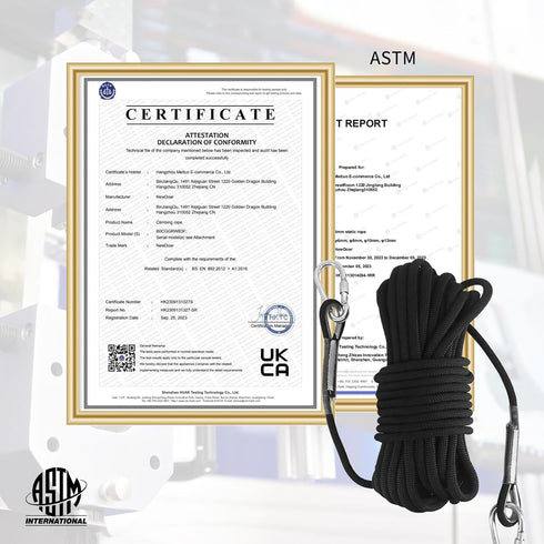 NewDoar Climbing Rope 8(5/16in), 10mm (3/8in), High Strength Accessory Cord with 2 Steel Hooks for Outdoor Rescue