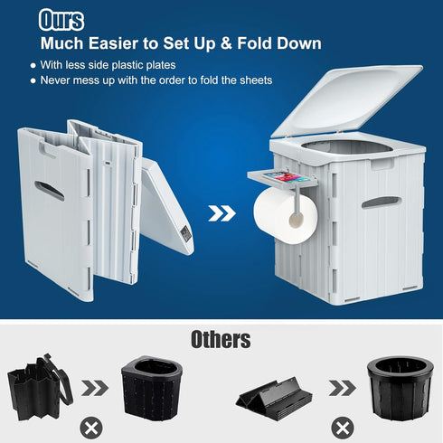 XL Portable Toilet for Adults, 15.4" H Foldable Camping Toilet with Detachable Phone Shelf and Lid for Hiking