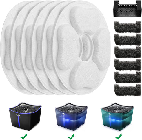 iPettie Only for Kamino Fountain Replacement Filters, 6 Filters, 6 Sponges & 1 Sponge Bracket