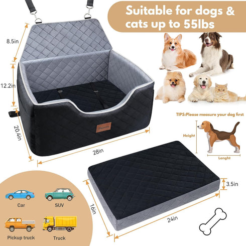 Foam,2 2 Persure Dog Car Seat for Large Medium Size Puppy Dog,Soft Fabric Dogs Bed Filling Memory Clip-On Safety Leashs