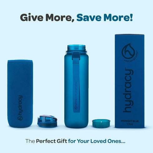 Hydracy Water Bottle with Time Marker - Large BPA Free Leak Proof Gym Bottle with Fruit Infuser for Fitness