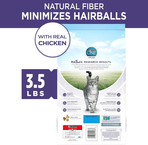 Purina ONE Natural Cat Food for Hairball Control, +PLUS Hairball Formula - 3.5 lb Bag