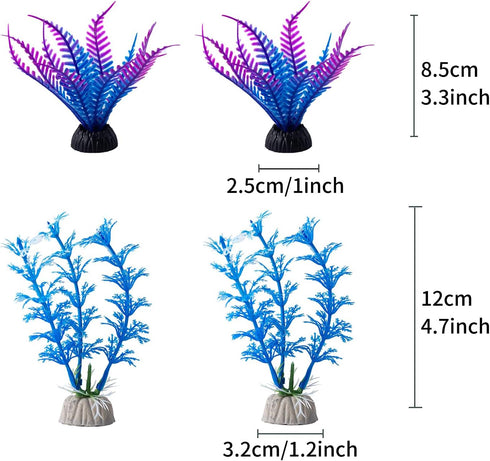10 Pack Small Artificial Aquarium Plants, 4 Inch Approximate Height, Plastic Blue Fish Tank Decorations