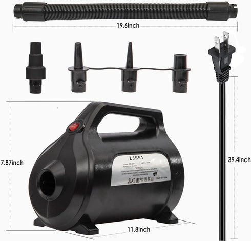 120V 5 ZOOMBROS Electric Air Pump for Inflatable Towable Tube/Boat/Air Mattress/Swim Ring/Pool Toy/Snorkel/Water Sports