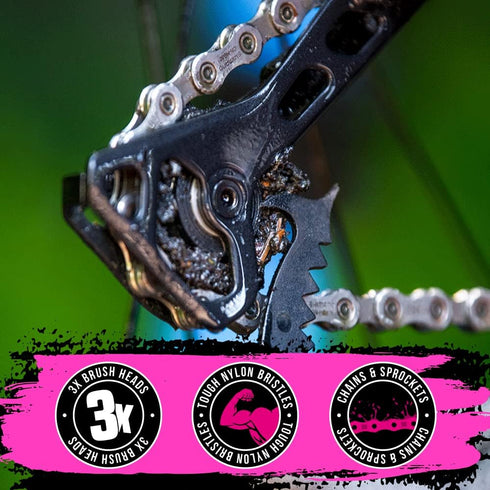 Muc-Off Claw Brush - Bike Cleaning Brush with Three Heads, Durable Nylon Bristles for Chains, Cassettes