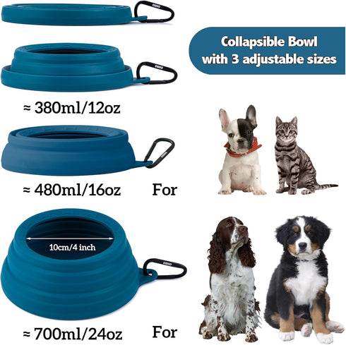 OHMO-Collapsible Dog Water Bowl Anti Tip Over No Spill from Car Movement(24oz Medium, Peacock Blue), Travel Dog Bowls, Less Splash Portable Pet Bowl for Road Trip, Cat Travel Accessories