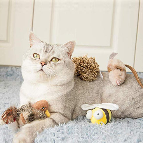 Gigwi Interactive Cat Toys, Animal Sound Bird/Mouse/Bee Interactive Squeaking Toys for Cats