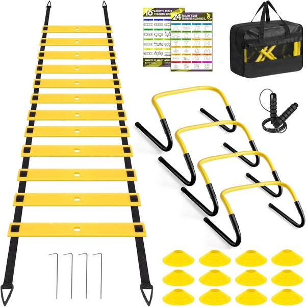 BORNEW Agility Speed Training Equipment Set, Football Practise Set with 20ft Agility