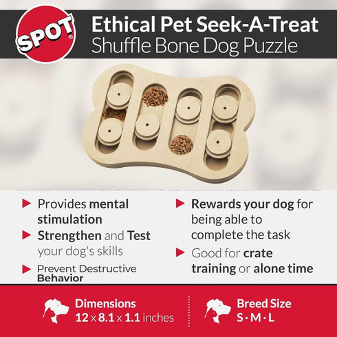 Spot Ethical Pet Interactive Seek-A-Treat Shuffle Bone Puzzle Toy for Dog Training and IQ Improvement