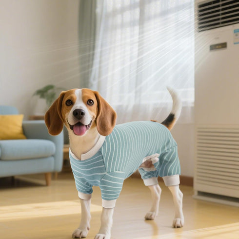 KYEESE Dog Pajamas Striped Pet Jumpsuit - Soft Lightweight Onesie 4 Legs PJS Stretchable Comfortable Sleepwear for