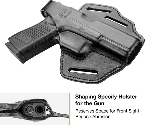 OWB Thumb Break Holster for Glock 17, 19, 19x, 22, 23, 31, 32, 45, Full Grain Leather, Right Hand