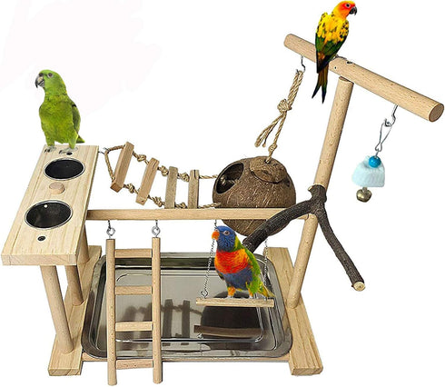 Parrots Playground Bird Play Stand Natural Wood Parrot Perch Gym Playpen Parakeet