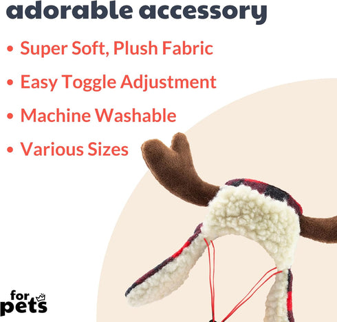 Huxley & Kent Pet Hat | Antler Buffalo Check (Medium) | Holiday Accessory for Dogs/Cats | Festive Christmas Pet Hat |