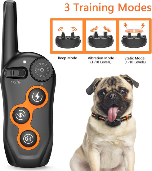 IPX7 Waterproof Dog Training Collar with Remote, 1300ft Range, 3 Training Modes Beep Static Vibration for Small Medium