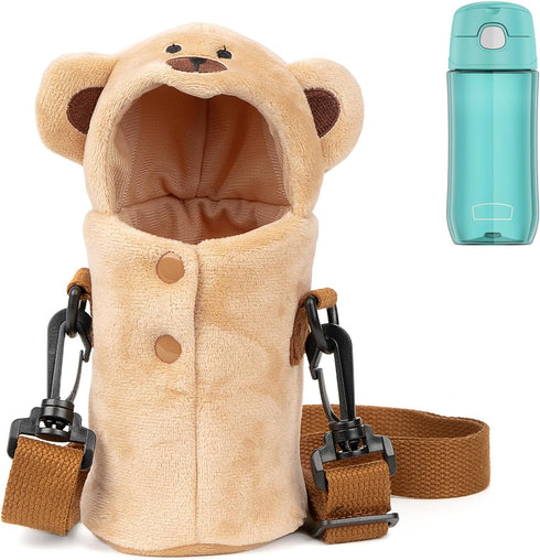 Linkidea Plush Water Bottle Carrier Compatible with Thermos FUNTAINER Steel/Tritan 12oz/16oz, Warm Bear