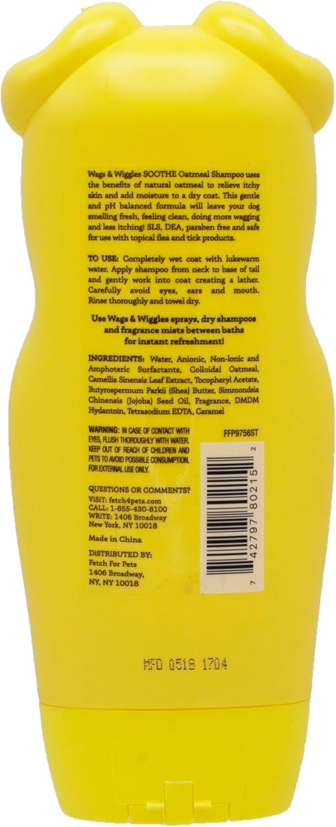 Wags & Wiggles 16 Oz Soothe Oatmeal Dog Shampoo - Warm Vanilla Scent, pH-Balanced Colloidal Oatmeal Formula for Dogs