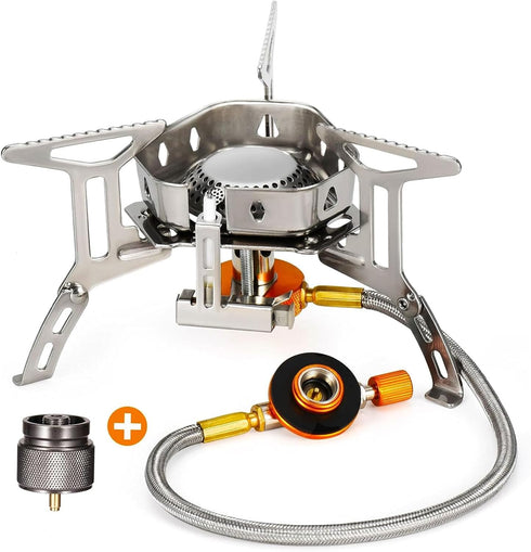 Portable Backpacking Stove with Piezo Ignition, Windproof Camping Gas Stove for Outdoor Camping Hiking Picnic