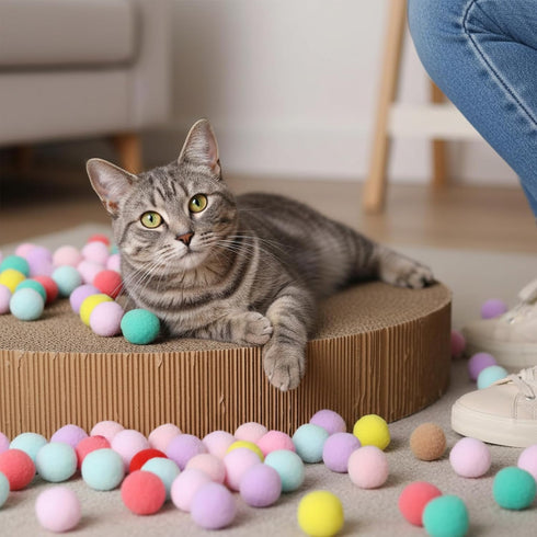 Yolev 30 1.3in 4 Pcs Cat Pom Pom Balls Fuzzy Cat Toy Balls Lightweight Interactive Fuzzy Ball for Indoor Cats with Pcs