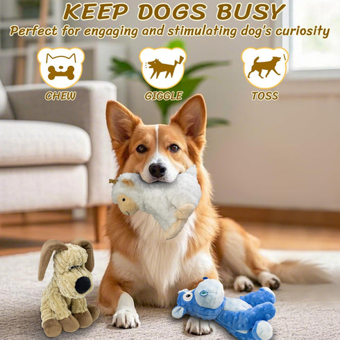 MeetYooo 3Pack Squeaky Stuffed Dog Toys- Indoor&Outdoor Playing Toys for Large to Small, Durable Plush Toys to Keep