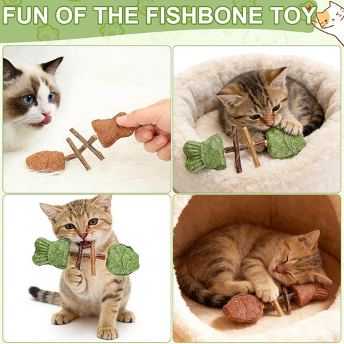 Generic 3pcs Purrident Dental Chew Toy for Cats, Creative Fish Bone Cat Toy Wooden Catnip Teeth Cleaning Stick, Natural