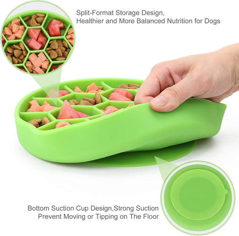 Slow Feeder Dog Bowls, Silicone Dog Bowl with Suction Cup, Dog Puzzle Feeder Interactive for Bloat Prevention, Slow Feeding Dog Bowl Pet for Large, Medium, Small Breed Dogs (Green)