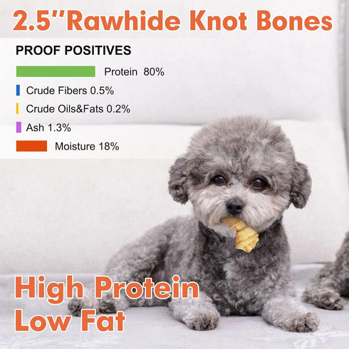 MON2SUN 2.5 Inch 60 Count Dog Rawhide Knot Bones Small Rawhide Bones Mini Chews Chicken Flavour for Puppy and Small