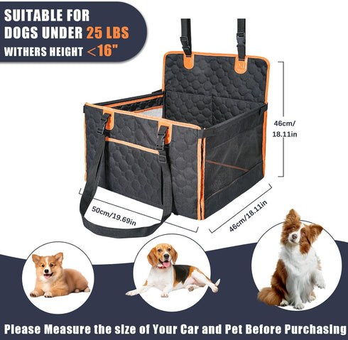 30lbs Dog Car Seat for Medium Small Dogs, Pet Car Seat with Adjustable Safety Belt & Storage Pockets, Breathable