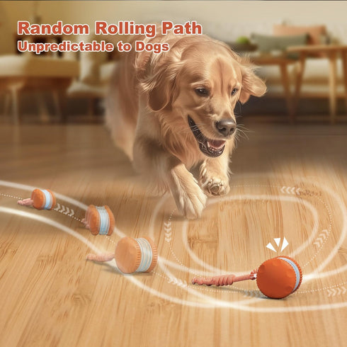 QGI Interactive Dog Toys, Random Path Electric Automatic Moving and Rolling Dogs Toy with Rope for Small Medium Large
