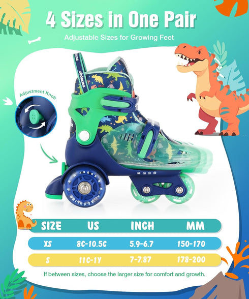 ZOOBLISS 3-7 4 Kids Roller Skates for Beginners - Toddler Roller Skates for Boys and Girls Ages with Light-Up Wheels