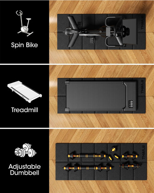 THAILE Treadmill Mat, Foldable Exercise Equipment Mat, 1/4“ Thick Waterproof for Home Yoga