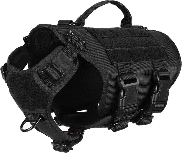 ICEFANG GN3 Tactical Dog Harness, Dog Molle Vest with Handle, No Pulling Front Clip, 6X Buckle, X-Small, Black