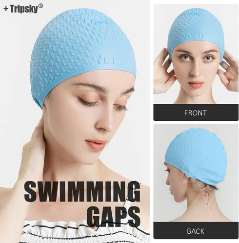 Tripsky Silicone Swim Cap - Comfortable Bathing Cap for Curly Short Medium Long Hair, Swimming Cap for Women and Men,