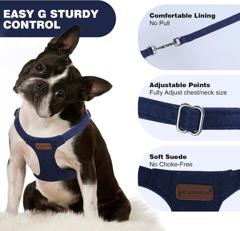 Dog Harness and Leash Set, XS No Pull Adjustable Puppy Harness with Denim Blue Leash and Collar for Small Dogs