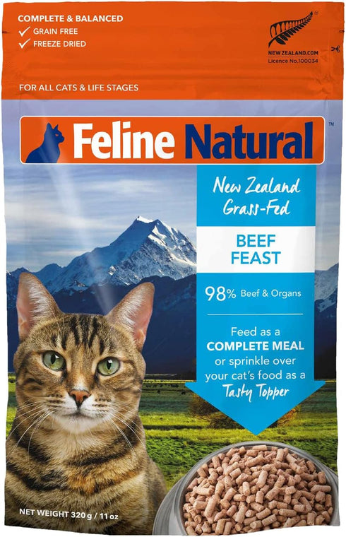 Feline Natural Grain-Free Freeze-Dried Cat Food, Beef, 11 oz