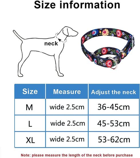 Heavy Duty Adjustable Nylon Martingale Dog Collar for Medium Large Dogs, Pink, for Walking Training (L:45-53CM)