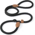 Mile High Life Heavy Duty Slip Leads for Dogs: 4 Feet No Pull Dog Training Leash with Leather Tip, Black Rope Lead