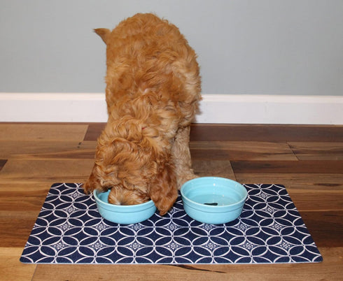 Drymate Pet Bowl Placemat - Dog & Cat Food Feeding Mat, Absorbent Fabric, Waterproof Backing, Machine Washable (12” x
