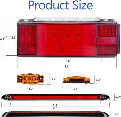 IP68 13.7 inch 3rd LIMICAR Boat Trailer Lights, Submersible LED Trailer Light Kit w/Wring Harness, LED Trailer Marker
