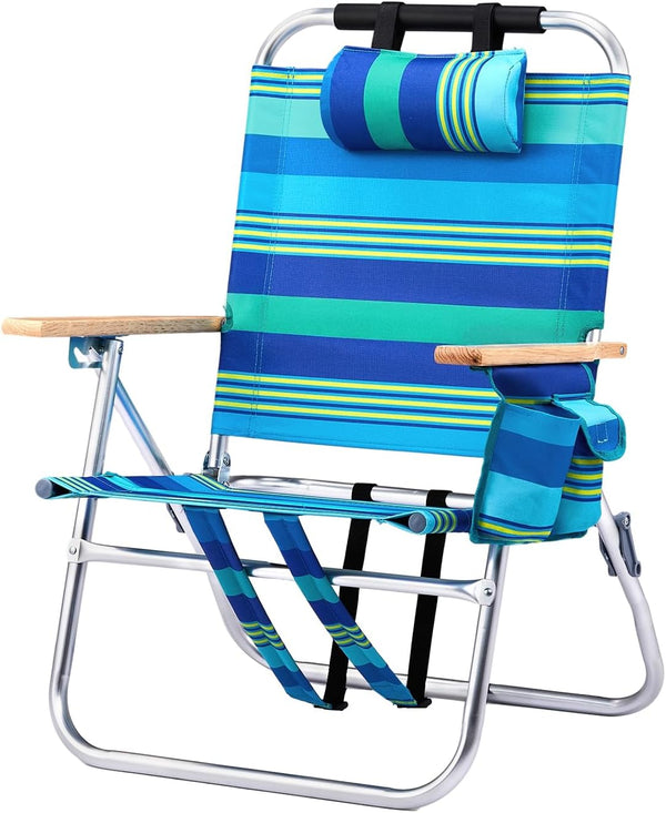 VINGLI Aluminum 13" Backpack Beach Chair Tall Beach Chairs for Adults, Portable