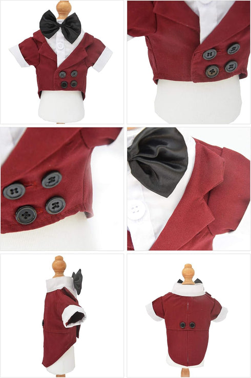 Lovelonglong Formal Dog Suit Tuxedo with Black Bow Tie for Large Medium Small Dogs Cats, Wedding Clothes, Reddish Brown