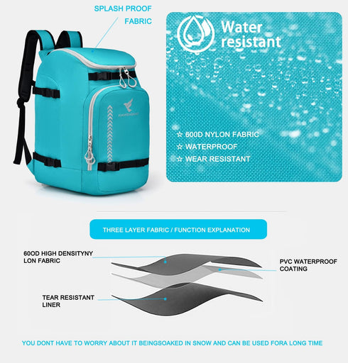Ski Boot Bag, 50L Waterproof Travel Backpack for Ski & Snowboard Boots and Accessories