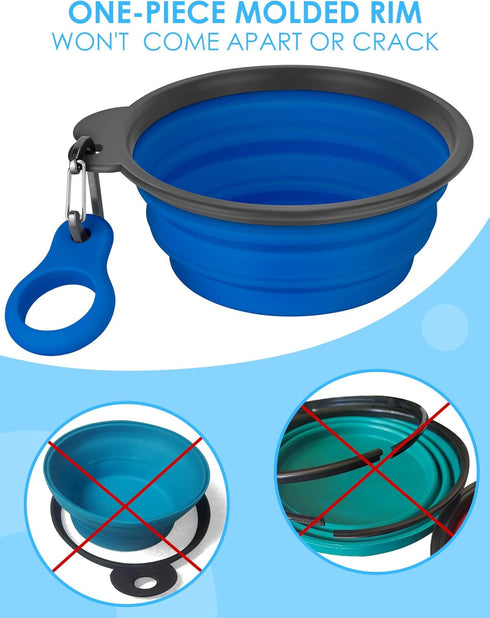 Aonkey Collapsible Dog Bowls with Bottle Carrier, 2 Pack Travel Water Bowl, Upgraded Carabiner, Foldable Silicone for