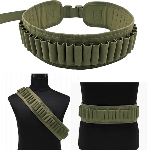 Professional Waterproof Shotshell Holder 30 Rounds Nylon Belt Case, Adjustable Shotgun Ammo Bandolier for 12 16 Gauge