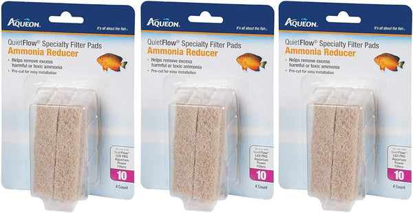(3 Pack) Aqueon Quiet Flow 10 Ammonia Reducing Specialty Filter Pad (4 ct. Per Pack)