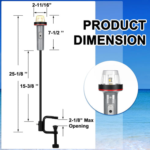 24" Tuanse Portable Battery-operated Boat Navigation Light, Bi-color Red/green Bow Light with Adjustable Clamp