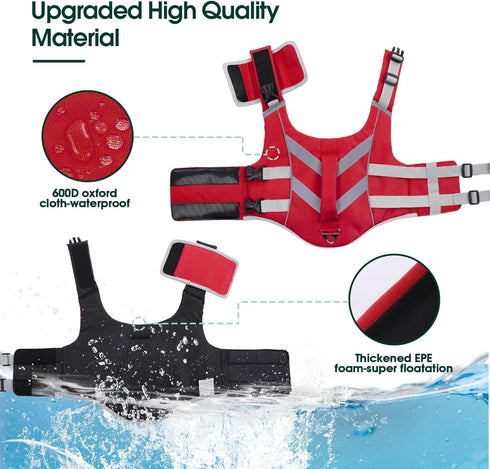 Kuoser Dog Life Jacket with Reflective Stripes - Adjustable High Visibility Vest for Small, Medium, and Large Dogs