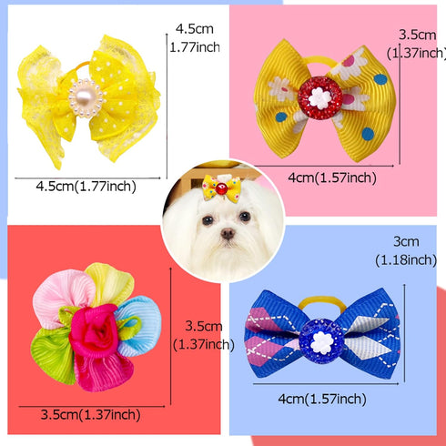 100pcs Dog Hair Bows, Bulk Tiny Pet Grooming Bows with Rubber Bands for Small Dogs, Handmade Yorkie Bows