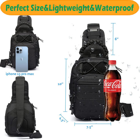 Tactical Sling Bag, Compact Concealed Carry Cut Molle Pistol Holster EDC Backpack (Black)