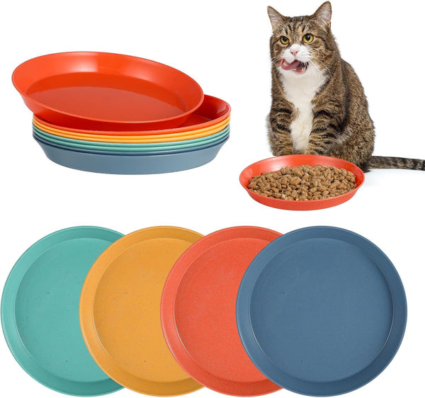 8 Pcs Cat Food Dish, 5.9 Inch Shallow Wide Flat Bowl, Whisker Friendly Colorful Dishes for Kittens
