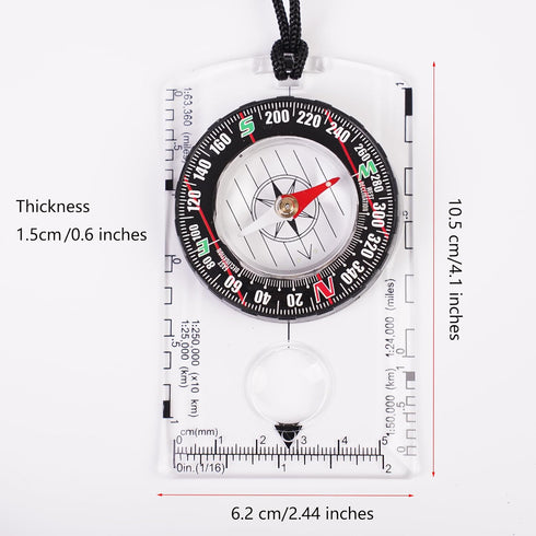 RLXMARTD 4 Pcs Outdoor Compass with Adjustable Declination,Magnifier,Ruler,Scale. Multifunctional Orienteering